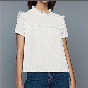 Maje White Lamou Ruffled Pleated Tie-Back